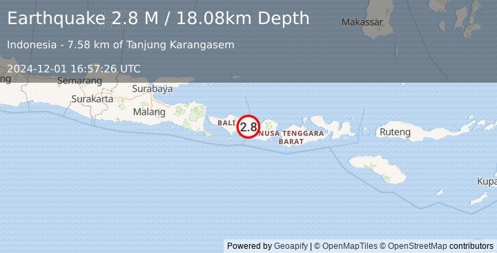 Earthquake Bali Region, Indonesia (2.8 M) (2024-12-01 16:57:26 UTC)