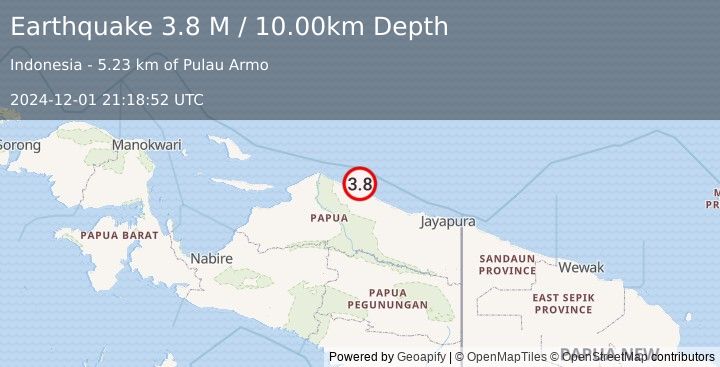 Earthquake Near North Coast of West Papua (3.8 M) (2024-12-01 21:18:52 UTC)