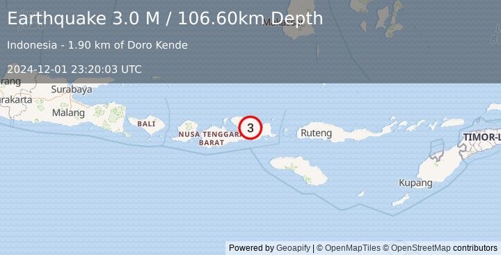 Earthquake Sumbawa Region, Indonesia (3.0 M) (2024-12-01 23:20:03 UTC)