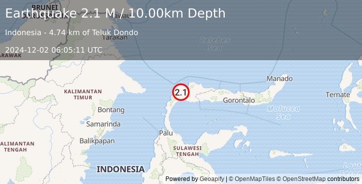 Earthquake Minahassa Peninsula, Sulawesi (2.1 M) (2024-12-02 06:05:11 UTC)