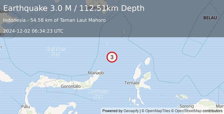 Earthquake Talaud Islands, Indonesia (3.0 M) (2024-12-02 06:34:23 UTC)