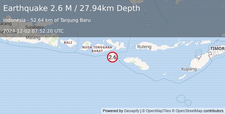 Earthquake Sumbawa Region, Indonesia (2.6 M) (2024-12-02 07:52:20 UTC)