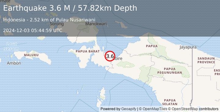 Earthquake West Papua Region, Indonesia (3.6 M) (2024-12-03 05:44:59 UTC)