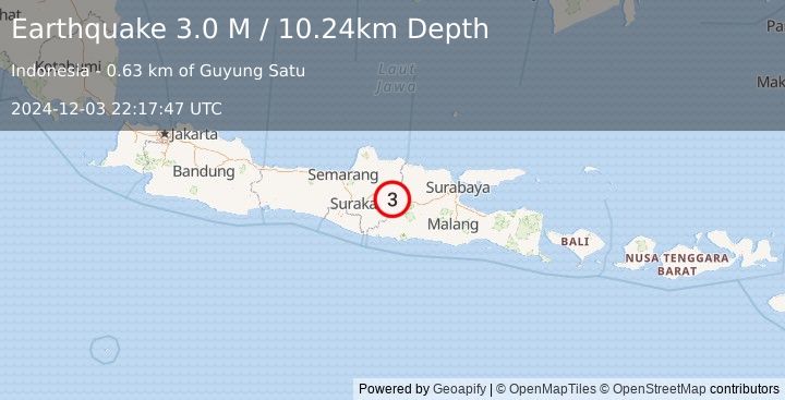 Earthquake Java, Indonesia (3.0 M) (2024-12-03 22:17:45 UTC)