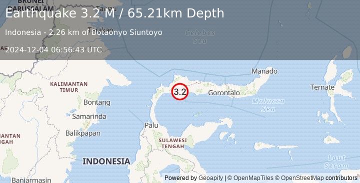 Earthquake Minahassa Peninsula, Sulawesi (3.2 M) (2024-12-04 06:56:43 UTC)