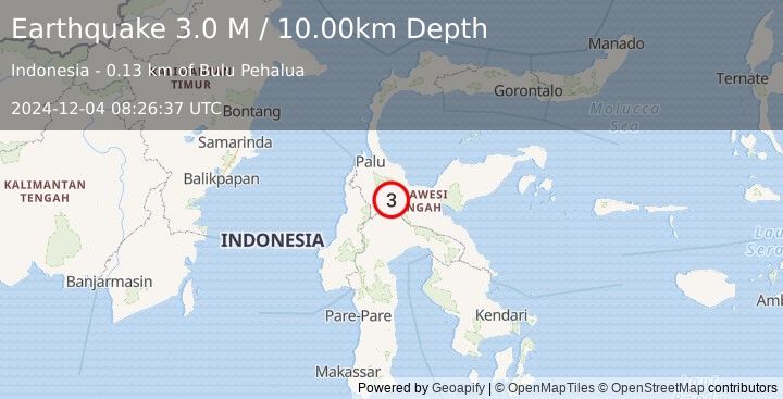 Earthquake Sulawesi, Indonesia (3.0 M) (2024-12-04 08:26:37 UTC)