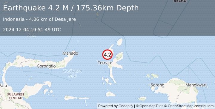 Earthquake Halmahera, Indonesia (4.2 M) (2024-12-04 19:51:49 UTC)