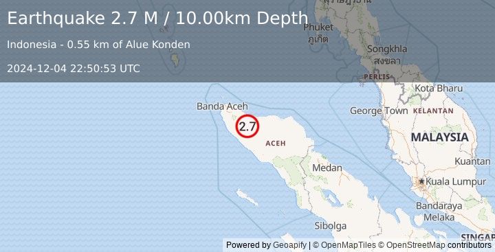 Earthquake Northern Sumatra, Indonesia (2.7 M) (2024-12-04 22:50:53 UTC)