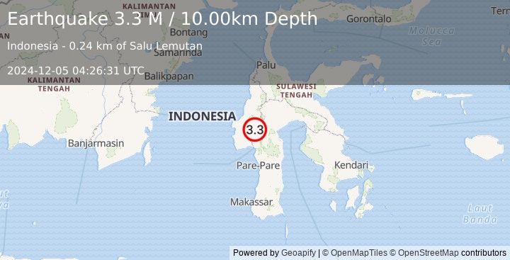 Earthquake Sulawesi, Indonesia (3.3 M) (2024-12-05 04:26:30 UTC)