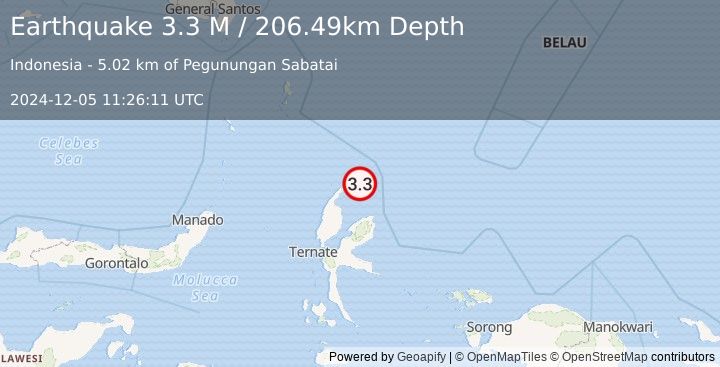 Earthquake Halmahera, Indonesia (3.3 M) (2024-12-05 11:26:11 UTC)