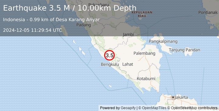 Earthquake Southern Sumatra, Indonesia (3.5 M) (2024-12-05 11:29:54 UTC)