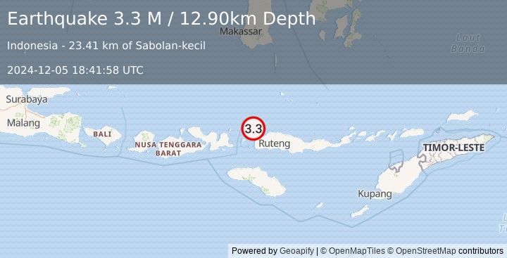 Earthquake Flores Region, Indonesia (3.3 M) (2024-12-05 18:41:58 UTC)