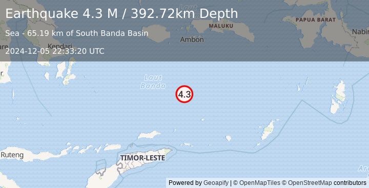 Earthquake Banda Sea (4.3 M) (2024-12-05 22:33:20 UTC)