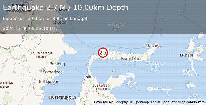 Earthquake Minahassa Peninsula, Sulawesi (2.7 M) (2024-12-06 05:53:18 UTC)