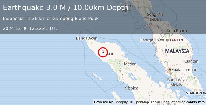 Earthquake Northern Sumatra, Indonesia (3.0 M) (2024-12-06 12:22:41 UTC)