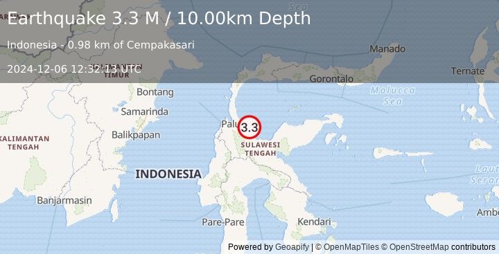 Earthquake Sulawesi, Indonesia (3.0 M) (2024-12-06 12:32:21 UTC)