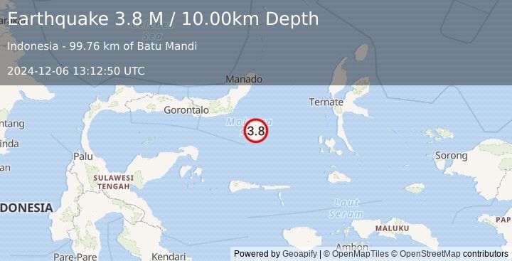 Earthquake Southern Molucca Sea (3.8 M) (2024-12-06 13:12:50 UTC)