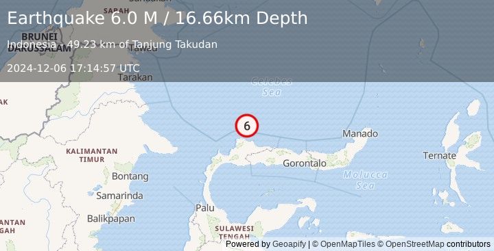 Earthquake Minahassa Peninsula, Sulawesi (5.8 M) (2024-12-06 17:15:00 UTC)