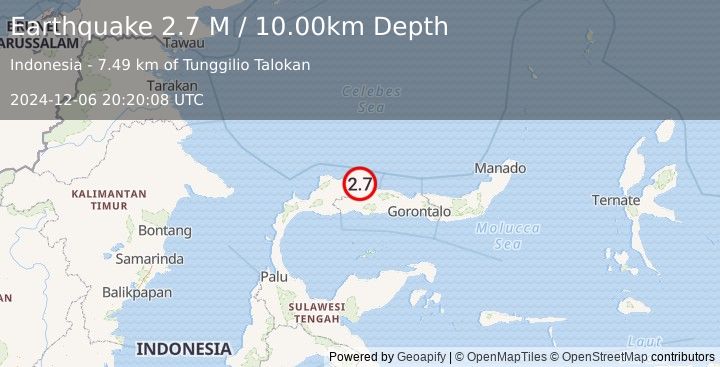 Earthquake Minahassa Peninsula, Sulawesi (2.7 M) (2024-12-06 20:20:08 UTC)