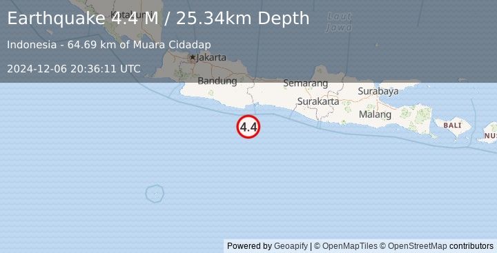 Earthquake Java, Indonesia (4.5 M) (2024-12-06 20:36:12 UTC)