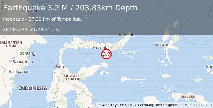 Earthquake Minahassa Peninsula, Sulawesi (3.2 M) (2024-12-06 21:29:44 UTC)