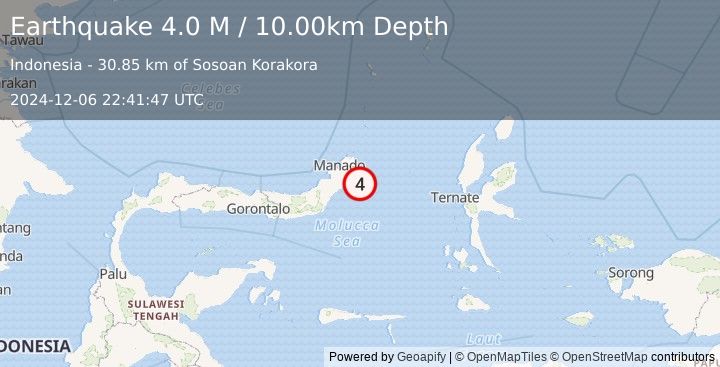 Earthquake Northern Molucca Sea (4.0 M) (2024-12-06 22:41:47 UTC)