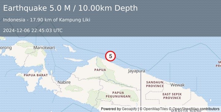 Earthquake Near North Coast of West Papua (5.0 M) (2024-12-06 22:45:03 UTC)