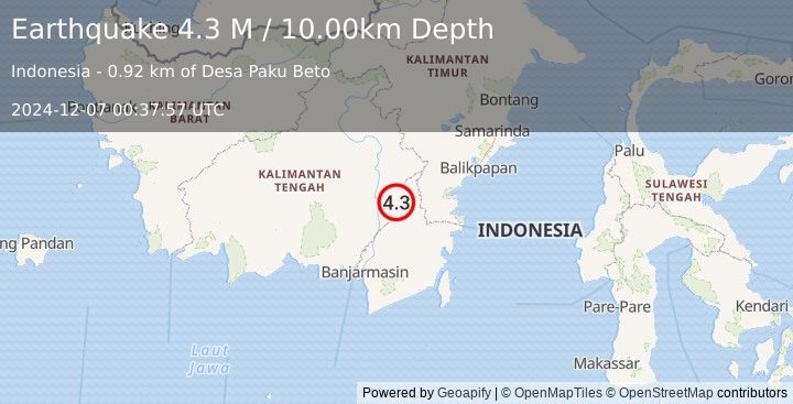 Earthquake Borneo (4.3 M) (2024-12-07 00:37:57 UTC)