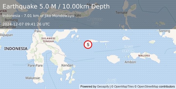 Earthquake Ceram Sea (5.0 M) (2024-12-07 09:41:26 UTC)