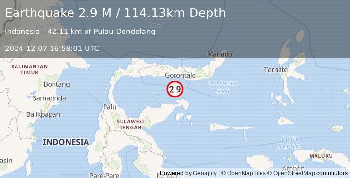 Earthquake Minahassa Peninsula, Sulawesi (2.9 M) (2024-12-07 16:58:01 UTC)