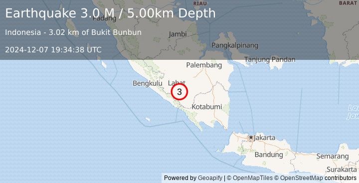 Earthquake Southern Sumatra, Indonesia (3.0 M) (2024-12-07 19:34:38 UTC)