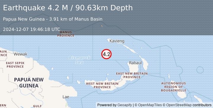 Earthquake New Ireland Region, Papua New Guinea (4.2 M) (2024-12-07 19:46:18 UTC)