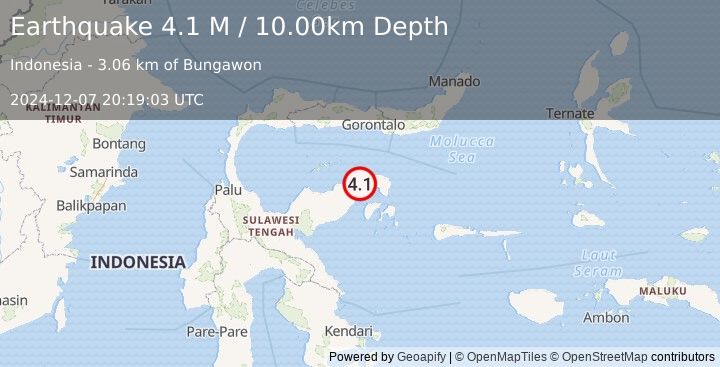 Earthquake Minahassa Peninsula, Sulawesi (4.1 M) (2024-12-07 20:19:03 UTC)