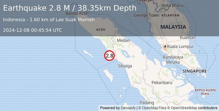 Earthquake Northern Sumatra, Indonesia (2.8 M) (2024-12-08 00:45:54 UTC)