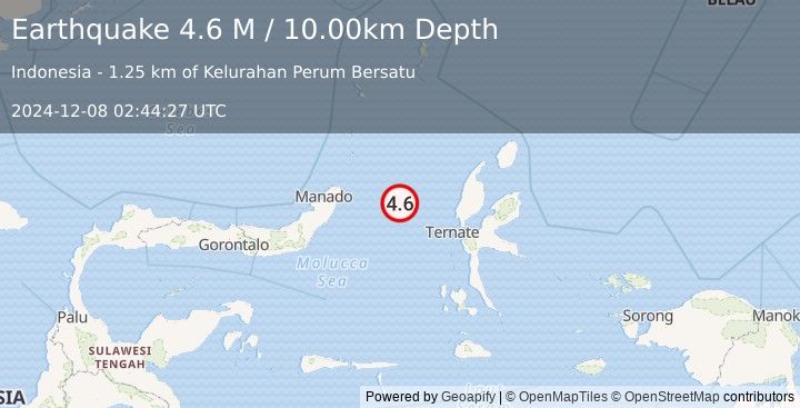 Earthquake Northern Molucca Sea (4.7 M) (2024-12-08 02:44:28 UTC)