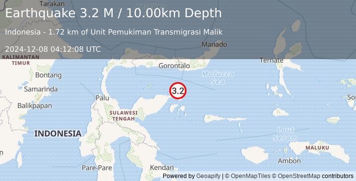 Earthquake Minahassa Peninsula, Sulawesi (3.2 M) (2024-12-08 04:12:08 UTC)