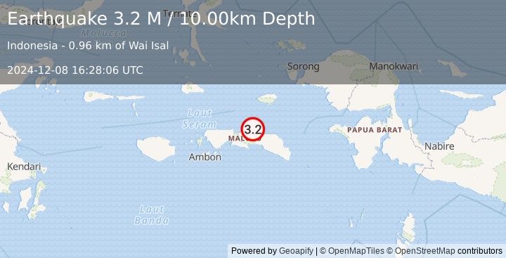 Earthquake Seram, Indonesia (3.2 M) (2024-12-08 16:28:06 UTC)