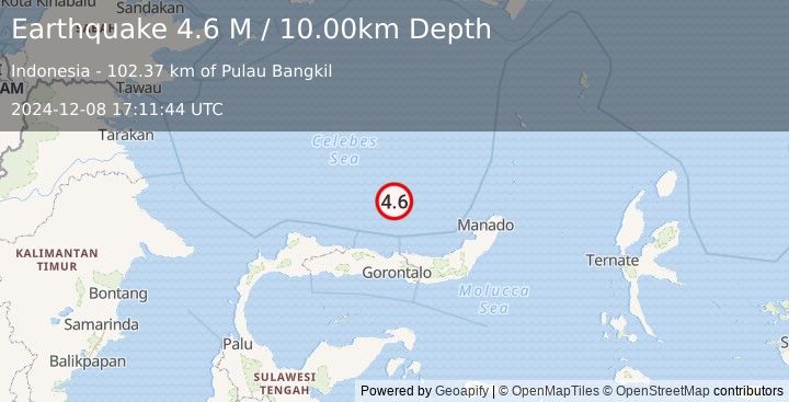 Earthquake Minahassa Peninsula, Sulawesi (4.6 M) (2024-12-08 17:11:44 UTC)