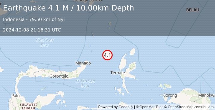 Earthquake Northern Molucca Sea (4.1 M) (2024-12-08 21:16:31 UTC)