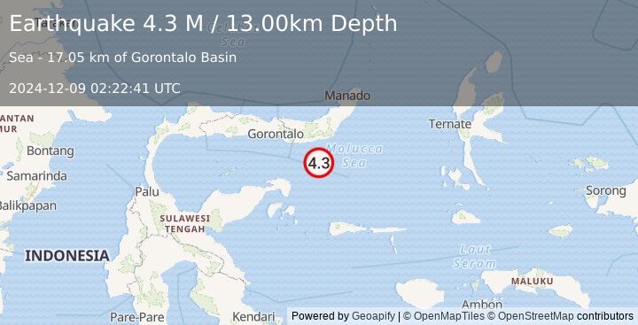 Earthquake Southern Molucca Sea (4.3 M) (2024-12-09 02:22:41 UTC)