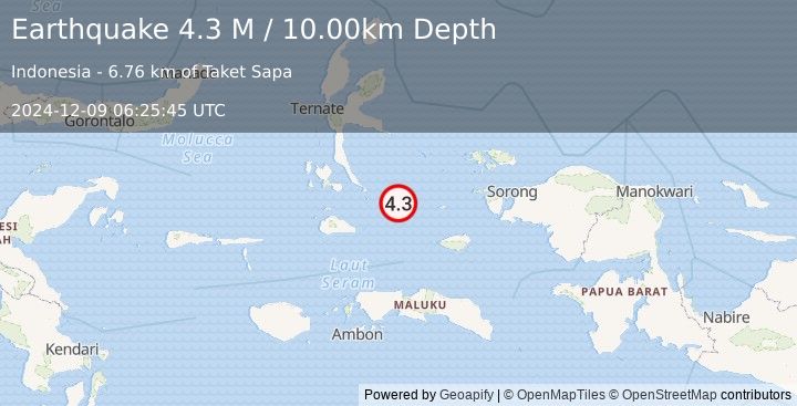 Earthquake Halmahera, Indonesia (4.3 M) (2024-12-09 06:25:45 UTC)