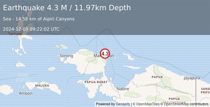 Earthquake West Papua Region, Indonesia (4.3 M) (2024-12-09 09:22:02 UTC)