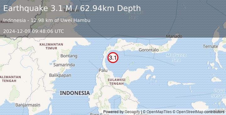 Earthquake Minahassa Peninsula, Sulawesi (3.1 M) (2024-12-09 09:48:06 UTC)