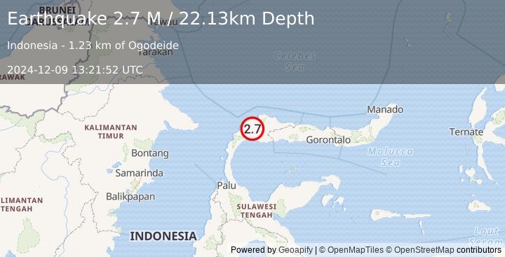 Earthquake Minahassa Peninsula, Sulawesi (2.7 M) (2024-12-09 13:21:52 UTC)