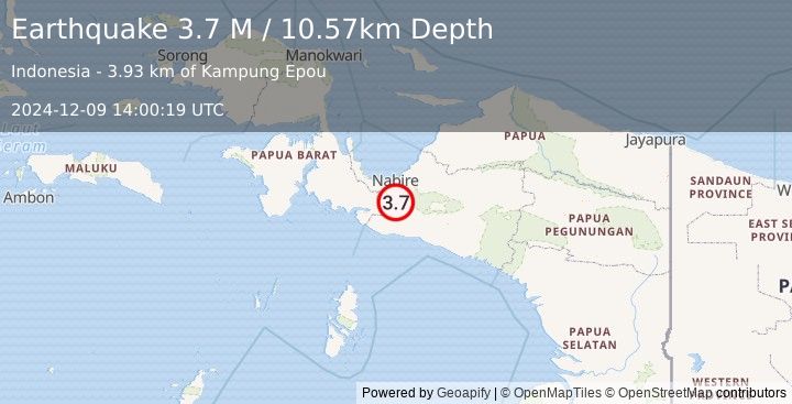 Earthquake West Papua Region, Indonesia (3.7 M) (2024-12-09 14:00:19 UTC)