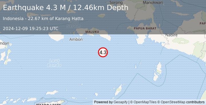 Earthquake Banda Sea (4.3 M) (2024-12-09 19:25:23 UTC)