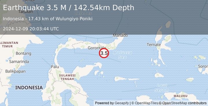 Earthquake Minahassa Peninsula, Sulawesi (3.5 M) (2024-12-09 20:03:44 UTC)