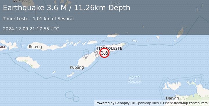 Earthquake Timor Region (3.6 M) (2024-12-09 21:17:55 UTC)