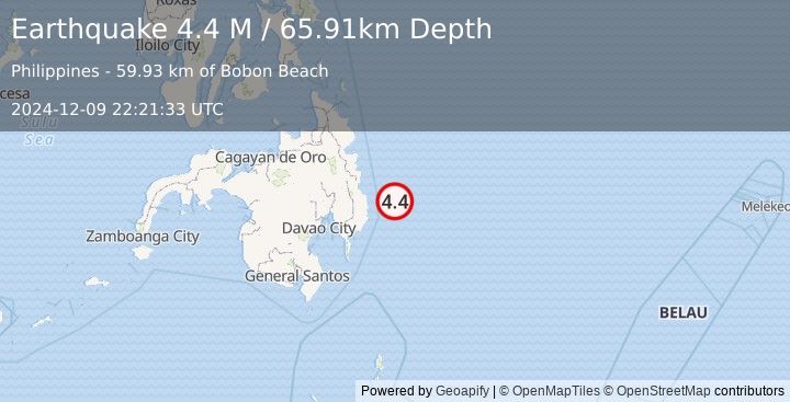 Earthquake Philippine Islands Region (4.4 M) (2024-12-09 22:21:33 UTC)