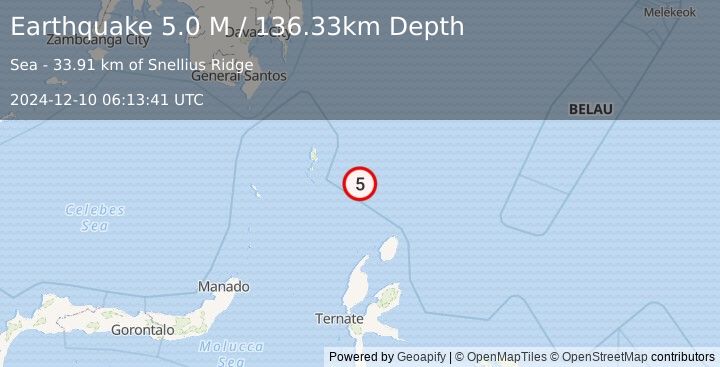 Earthquake Talaud Islands, Indonesia (5.0 M) (2024-12-10 06:13:41 UTC)